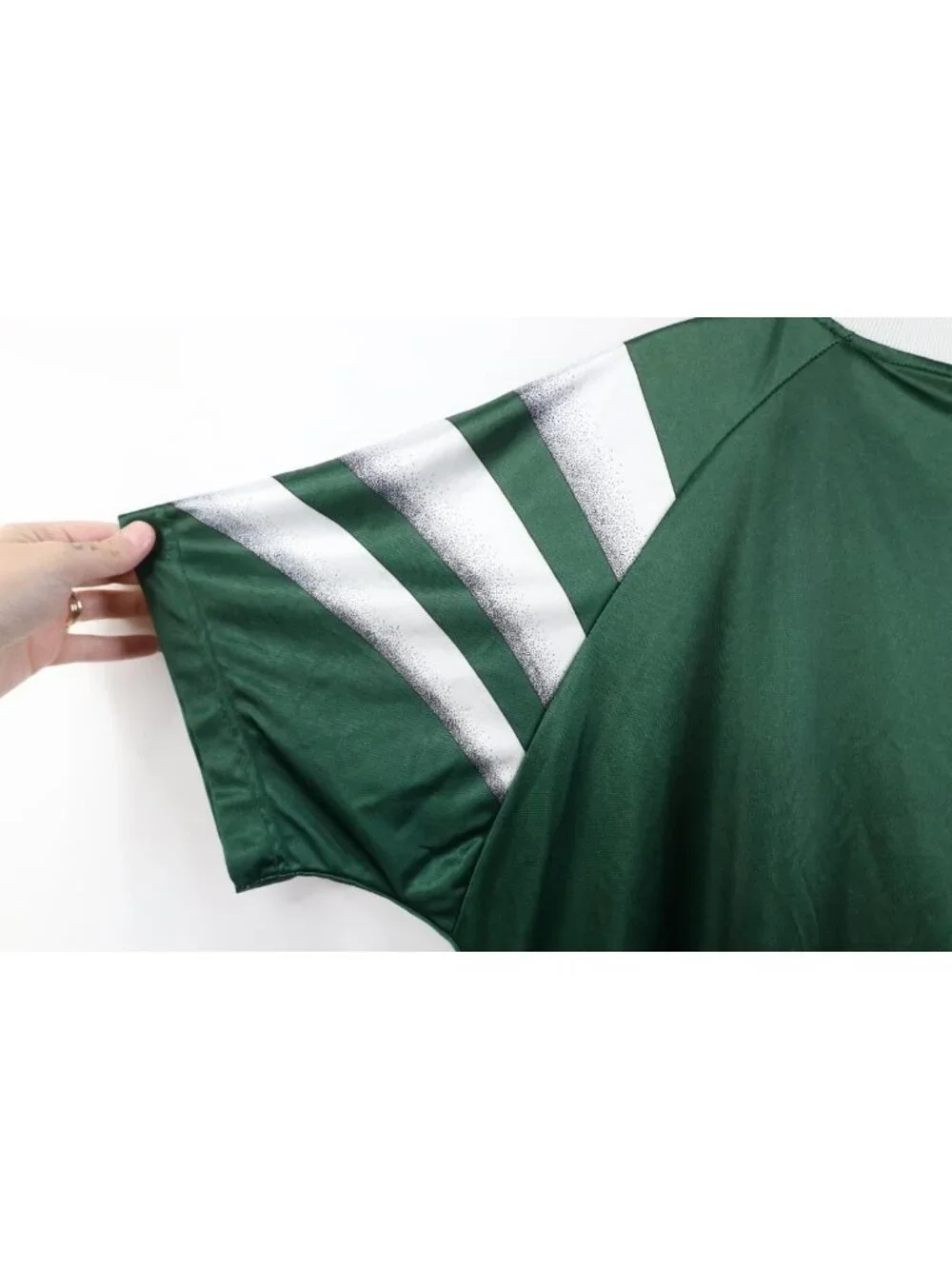 Vtg 90s Adidas Mens Large Spell Out Striped Silky Futbol Soccer Jersey Green USA